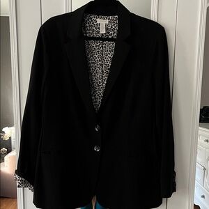 Chico's Black Blazer with Leopard Print Lining